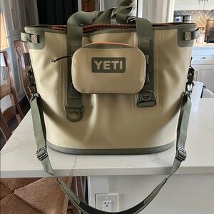 YETI Tan and Green Cooler Bag